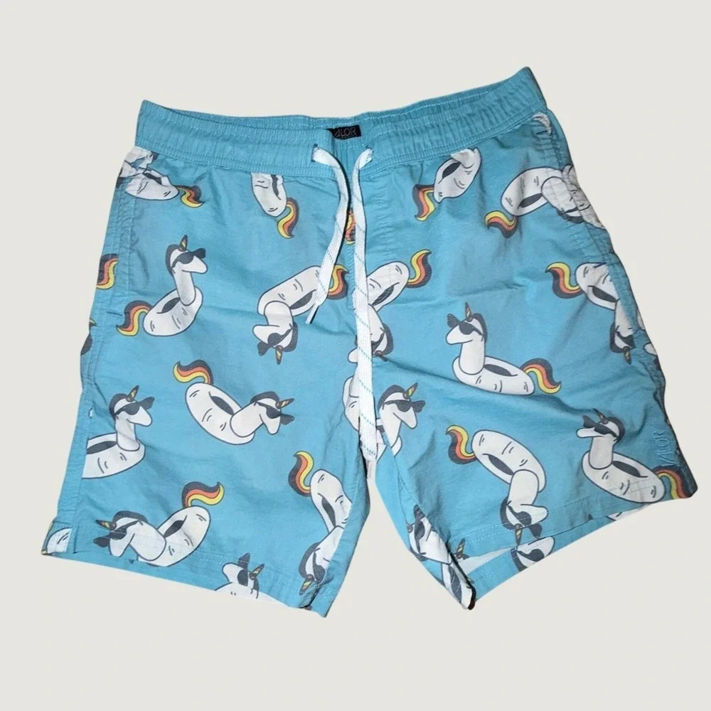 Valor Collective Mens Blue Unicorn Pool Float Swim Trunks VR181106 Size S